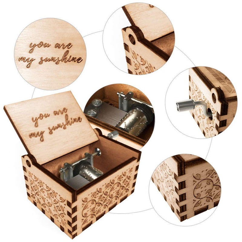 Ucuber You are My Sunshine Music Box, Wood Laser Engraved Cute Box Best Gift for Wife, Son, Daughter, Dad, Mom, Wedding Anniversary Birthday Christmas Valentine's Day - Image 2